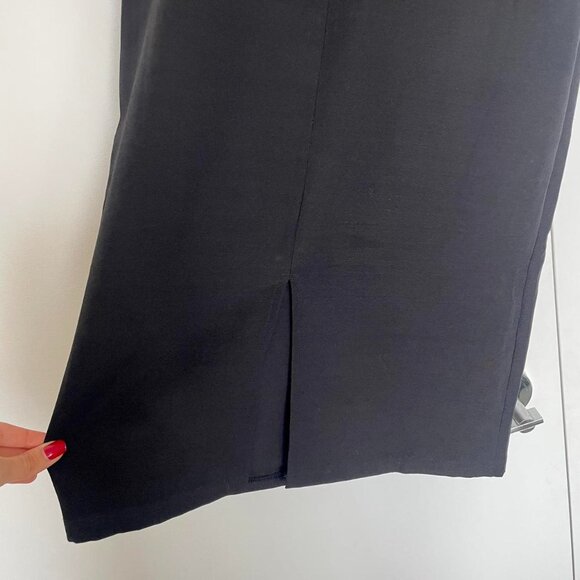 Vintage | Off Shoulder Cream Muslin Drape Black Midi Cocktail Dress | Size M - Picture 7 of 8